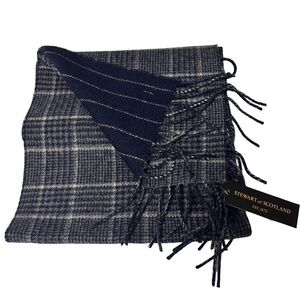 Stewart of Scotland Merino Wool Scarf Plaid Stripe Fringe Reversible Long UNISEX